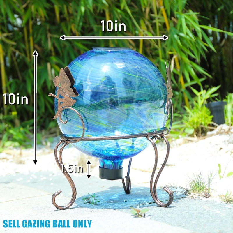 VCUTEKA Solar Gazing Ball, Glass Gazing Balls Sphere with Solar Light for Garden Lawn Outdoor Ornament Yard Decorative, Blue Swirl, 10" - Image 3